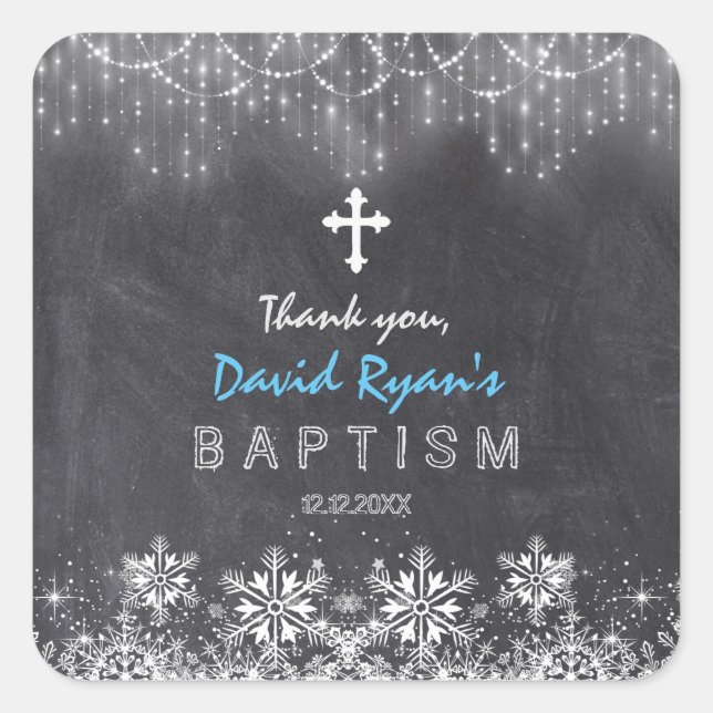 Sticker Carré Garçon Hiver Chaîne Lumières Flammes de neige Chal (Devant)