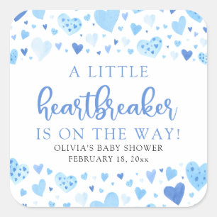 Sticker Carré Garçon Petit Casseur de Cœurs Baby Shower Blue Val