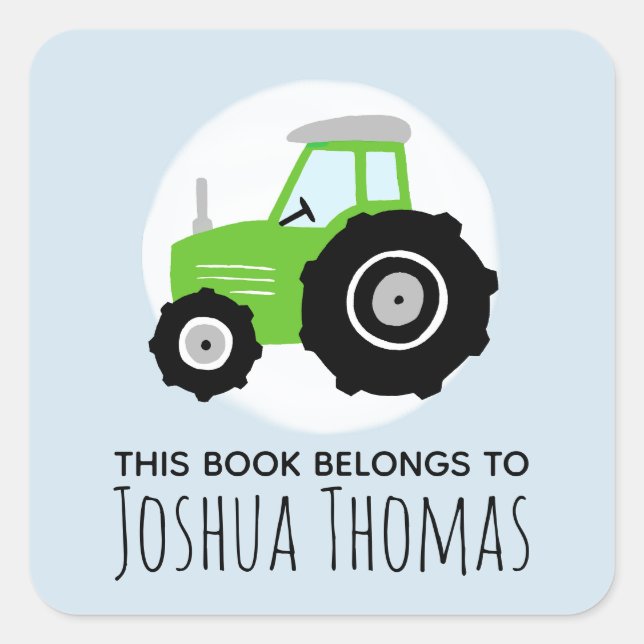 Sticker Carré Garçons Bleu Ce livre fait partie de Green Tractor (Devant)