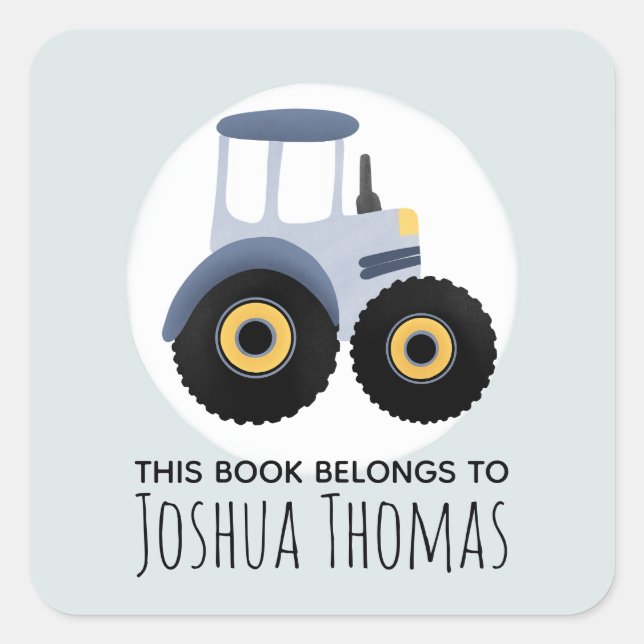 Sticker Carré Garçons Ce Livre Appartient Blue Tractor Kids Book (Devant)