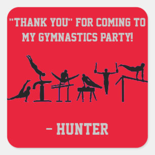 STICKER CARRÉ GARÇONS GYMNASTICS FÊTE D'ANNIVERSAIRE PERSONNALIS