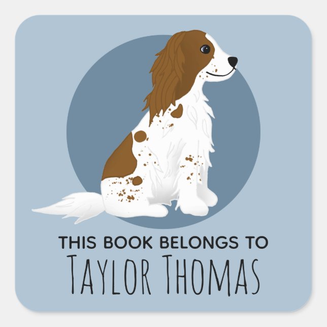 Sticker Carré Garçons mignons 'Ce Livre Appartient' Chien Espagn (Devant)
