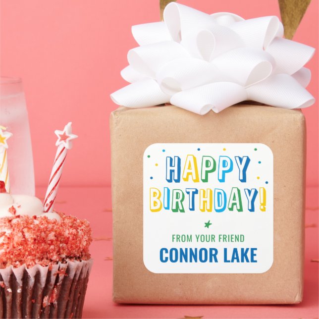 Sticker Carré Garçons Personnalisé Confetti Joyeux anniversaire (Fête)