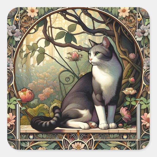 Sticker Carré Garden Gateway Art nouveau Cat (Devant)
