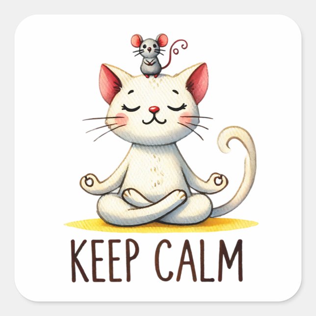 Sticker Carré "Gardez le calme" Drôle Amoureux de les chats (Devant)