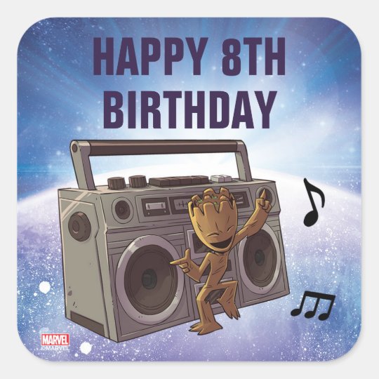 Sticker Carre Gardiens De La Galaxie Groot Anniversaire Zazzle Ca