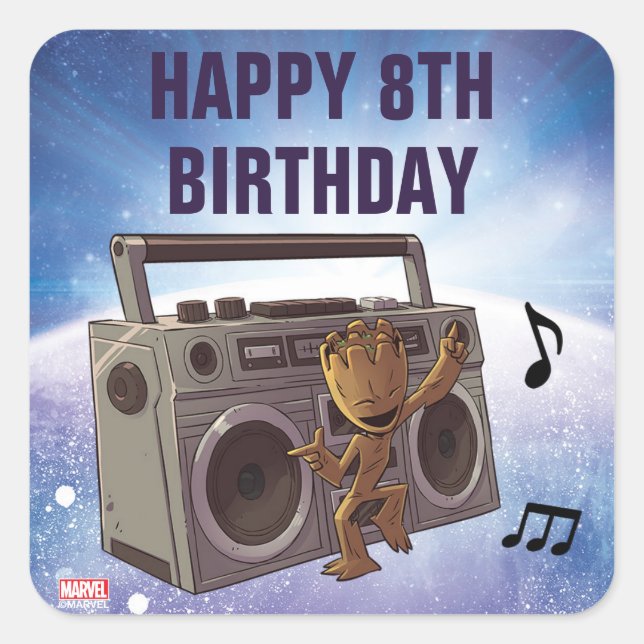 Sticker Carré Gardiens de la Galaxie - Groot - Anniversaire (Devant)