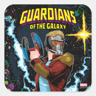 Sticker Carré Gardiens de la Galaxie   Star-Lord Retro Comic