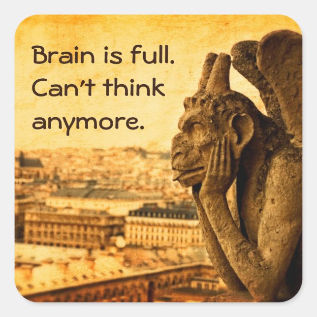 Sticker Carré Gargoyle antique : Le cerveau est plein d'autocoll (Devant)