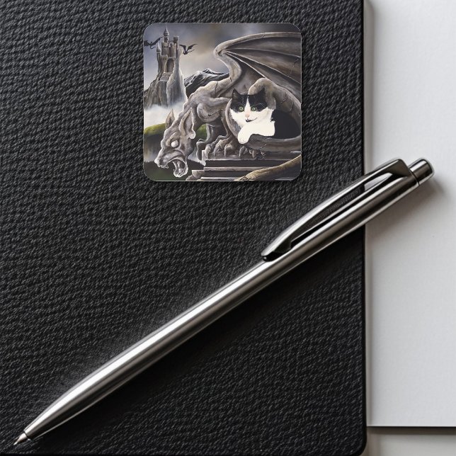 Sticker Carré Gargoyle noir blanc (Créateur téléchargé)