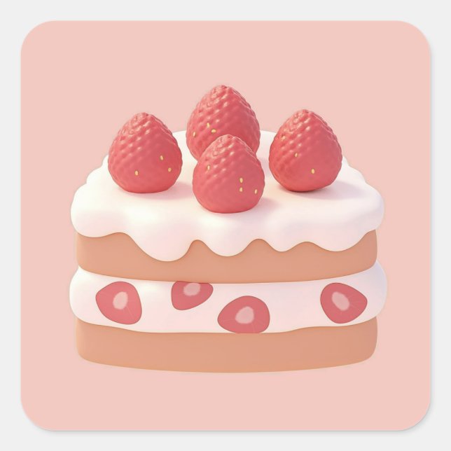Sticker Carré Gâteau à la crème aux fraises (Devant)