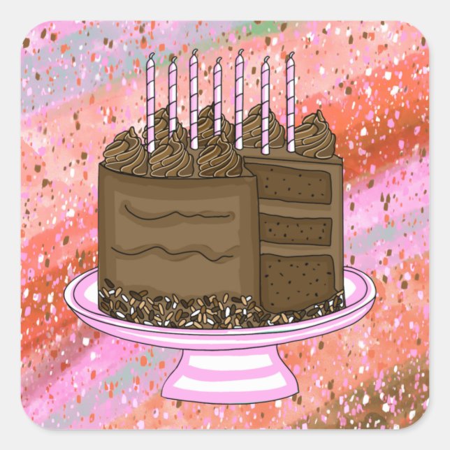 Sticker Carré Gâteau au chocolat rose et Brown (Devant)