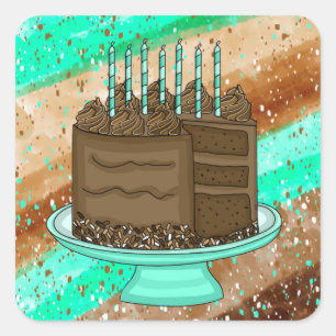 Sticker Carré Gâteau au chocolat turquoise et Brown