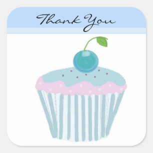 Sticker Carré Gâteau bleu Merci