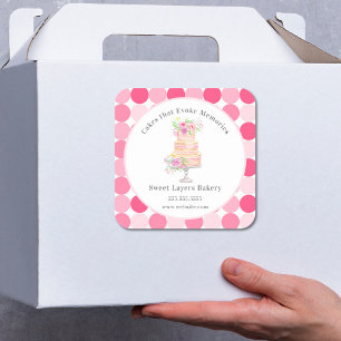 Sticker Carré Gâteau Chic En Coussins Avec Boulangerie Rose
