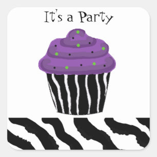 Sticker Carré Gâteau cupcake imprimé zèbre