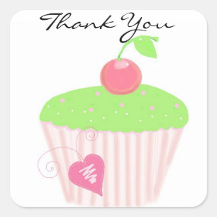 Sticker Carré Gâteau Cupcake Merci