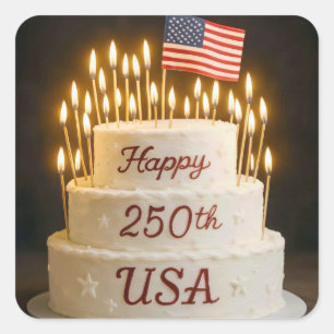 Sticker Carré Gâteau d'anniversaire 250 ans avec drapeau américa
