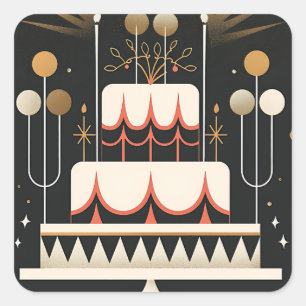 Sticker Carré Gâteau d'anniversaire Art déco