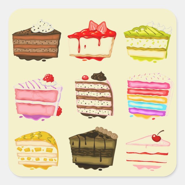 Sticker Carré Gâteau d'anniversaire de gâteau mignon avec crème  (Devant)