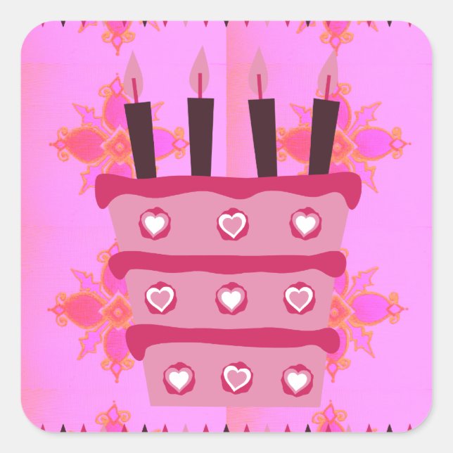 Sticker Carré Gâteau d'anniversaire floral pour elle / Filles Ar (Devant)