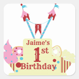 Sticker Carré Gâteau de carnaval de cirque premier anniversaire