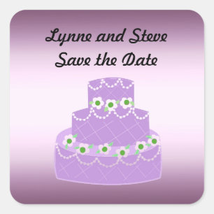 Sticker Carré Gâteau de Mariage Élégant Enregistrer la Date