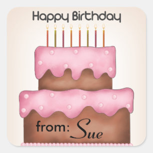 Sticker Carré Gâteau en feu Custom Anniversaire Balise cadeau St