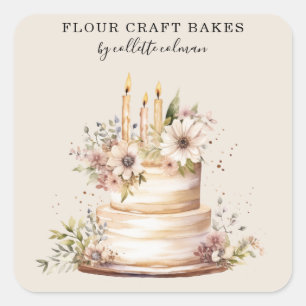 Sticker Carré Gâteau Fleur Fabriqué Pâtisserie Chef boulangerie
