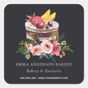 STICKER CARRÉ GÂTEAU FLORAL AUX FRUITS NOIRS PATISSERIE CUPCAKE 