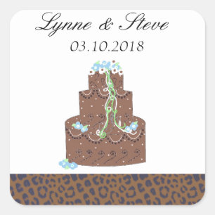 Sticker Carré Gâteau Mariage au chocolat Enregistrer la date