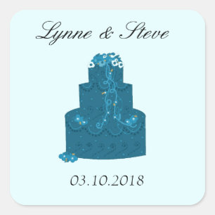 Sticker Carré Gâteau Mariage turquoise Enregistrer la date