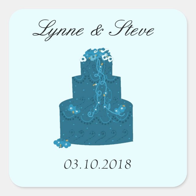 Sticker Carré Gâteau Mariage turquoise Enregistrer la date (Devant)