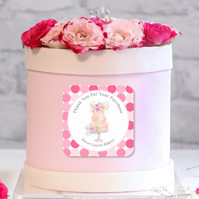 Sticker Carré Gâteau Merci Chic Couché Avec Boulangerie Rose (Créateur téléchargé)