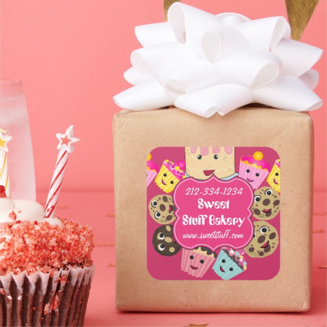 Sticker Carré Gâteau sucré biscuits et boulangerie de cupcake (Fête)