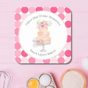 Sticker Carré Gâteau superposé à l'aquarelle chic avec roses Bou