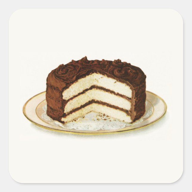 Sticker Carré Gâteau vintage de couche glacée au chocolat (Devant)