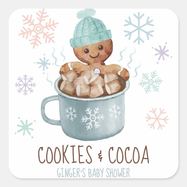 Sticker Carré Gâteaux au gingembre et cacao Baby Shower garçon (Devant)