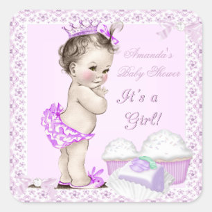 Sticker Carré Gâteaux Cupcakes Jolies Fête de Bébé Vintage Fille