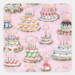 Sticker Carré Gâteaux vintages de joyeux anniversaire