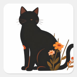 Sticker Carré Gato preto do ortorno florido