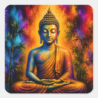 Sticker Carré Gautama Buddha en profonde méditation