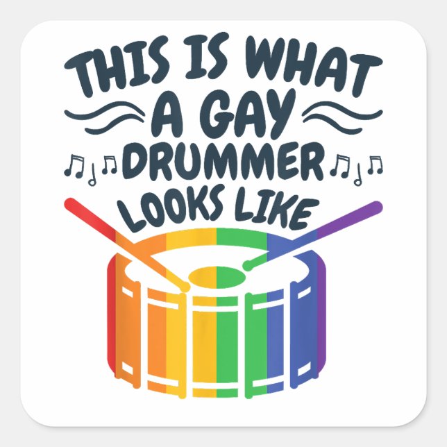 Sticker Carré Gay Drummer Drummer Mois Gay pride LGBTQ Rainbow (Devant)
