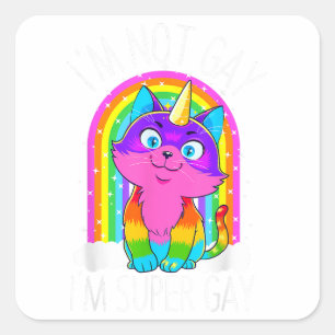 Sticker Carré Gay Unicorn Chat LGBT Pride Drapeau Je ne suis pas