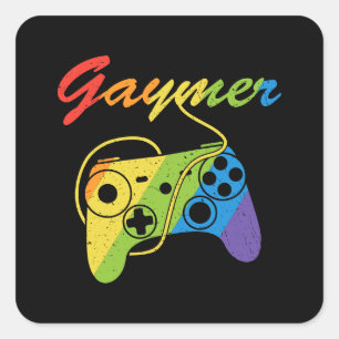 Sticker Carré Gaymer   Rainbow Video Game Controller   Jeux