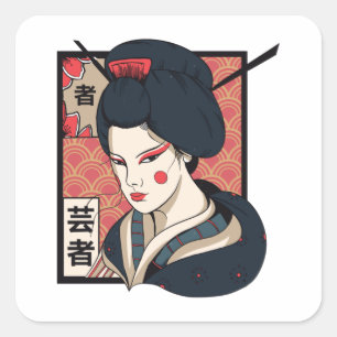 Sticker Carré Geisha japonais esthétique