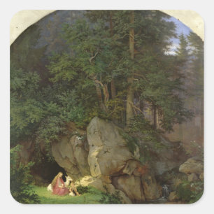 Sticker Carré Genoveva dans la clairière en bois, 1839-41