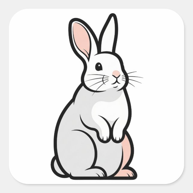 Sticker Carré Gentle Minimal Rabbit Illustration (Devant)