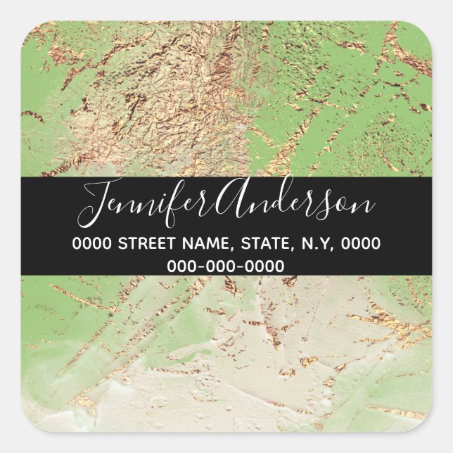 Sticker Carré Géode fausse or couleur verte texture look chic (Devant)