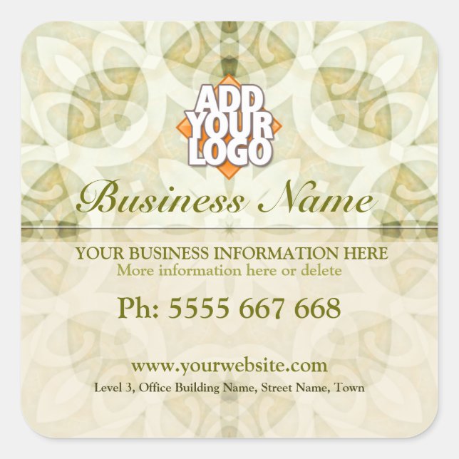 Sticker Carré Geometrica Floral Earth Green avec logo Business (Devant)